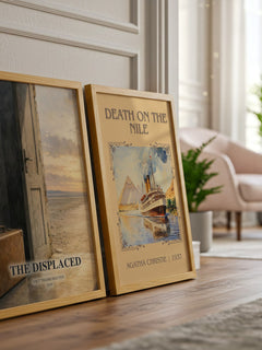 The Displaced watercolour print framed by window – literary home decor