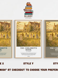 The Children's Book bookish print in frame leaning in hallway – historical fiction wall art