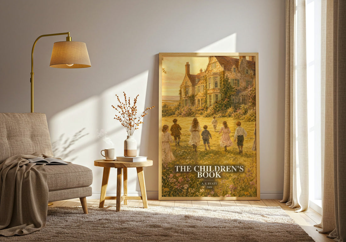 The Children's Book watercolour print in frame leaning in hallway – historical fiction wall art