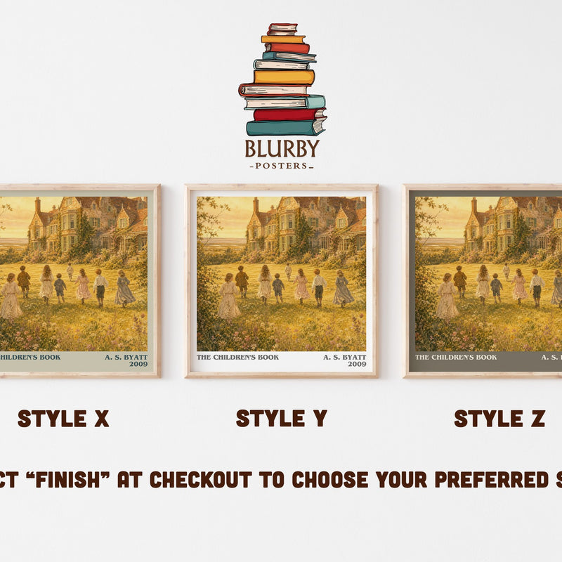 The Children's Book literary print in frame leaning in hallway – historical fiction wall art