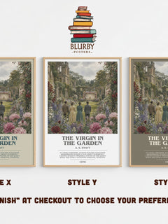 The virgin in the garden bookish print in frame leaning in hallway – literary fiction wall art