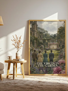 The virgin in the garden watercolour print in frame leaning in hallway – literary fiction wall art