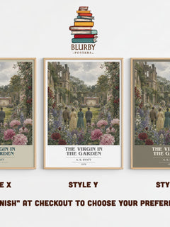 The virgin in the garden book cover print in frame leaning in hallway – literary fiction wall art