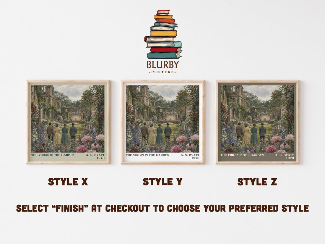 The virgin in the garden literary print in frame leaning in hallway – literary fiction wall art (mockup)