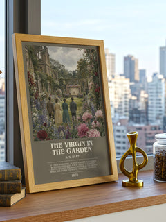 The virgin in the garden bookish print framed by window – literary home decor