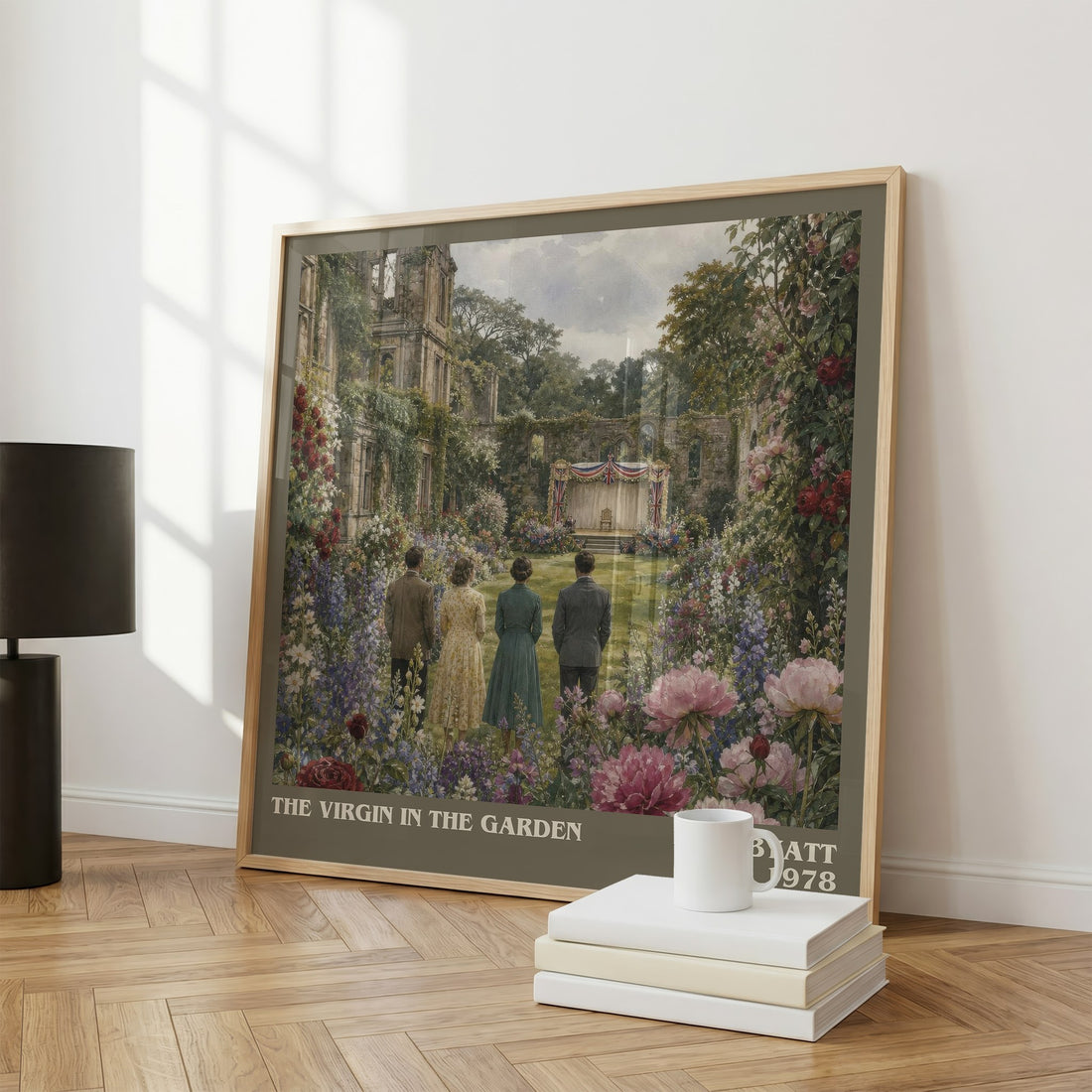 The virgin in the garden literary print framed by window – literary home decor
