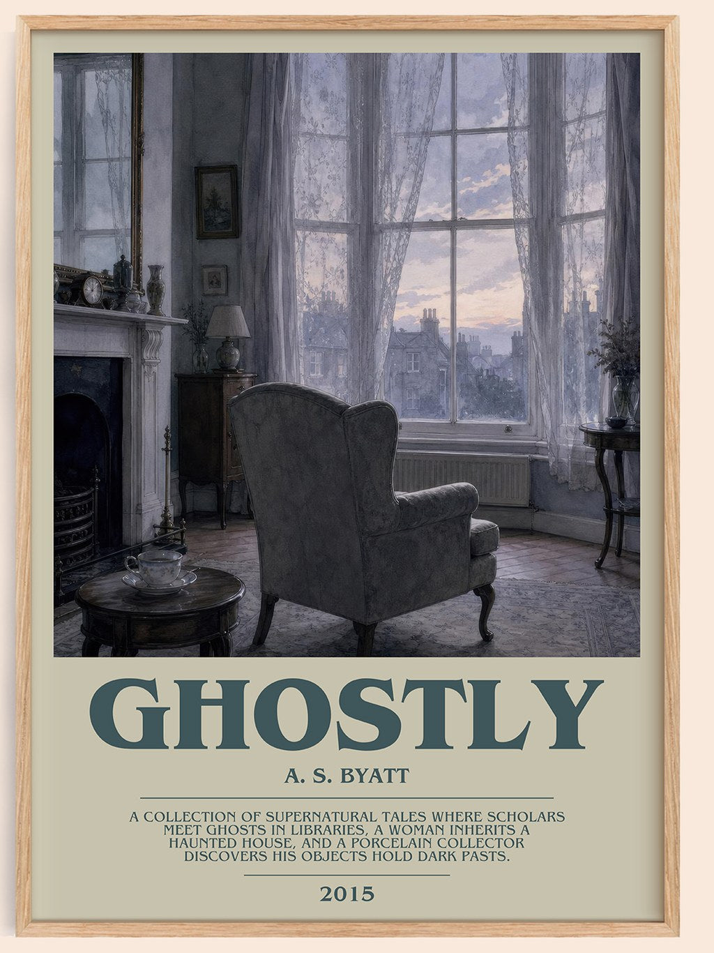 Ghostly bookish book poster by A. S. Byatt – framed literary art print