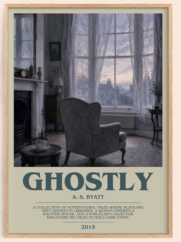 Ghostly bookish book poster by A. S. Byatt – framed literary art print
