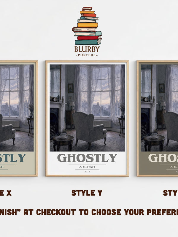 Ghostly book cover print in frame leaning in hallway – gothic wall art