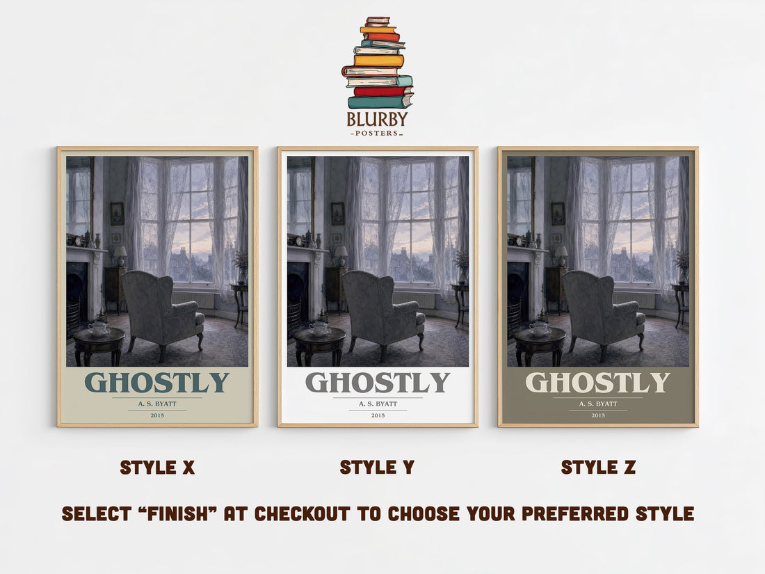 Ghostly book cover print in frame leaning in hallway – gothic wall art (mockup)