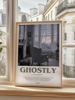 Ghostly bookish poster colour and style options – A. S. Byatt book art