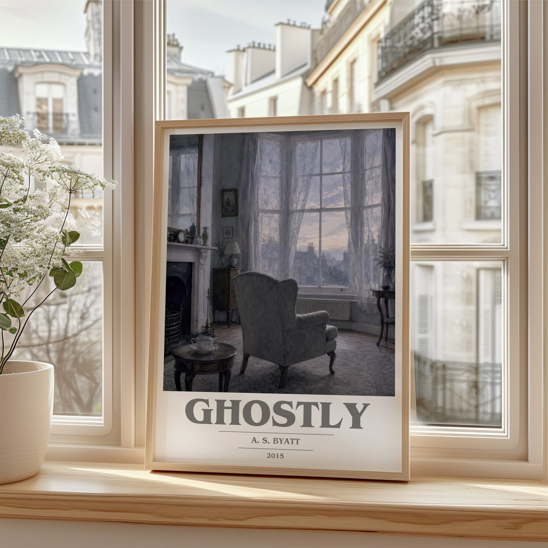 Ghostly book cover poster colour and style options – A. S. Byatt book art