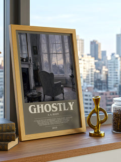 Ghostly bookish print framed by window – literary home decor