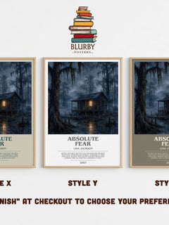 Absolute Fear bookish print in frame leaning in hallway – thriller wall art