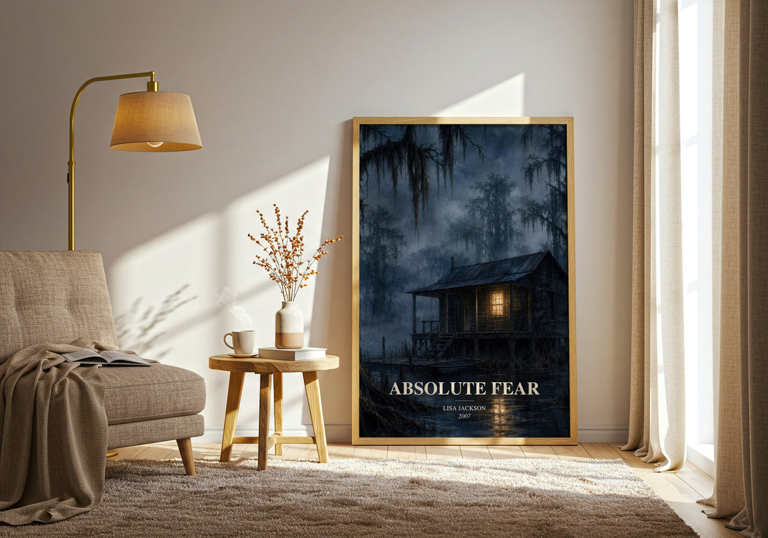 Absolute Fear watercolour print in frame leaning in hallway – thriller wall art