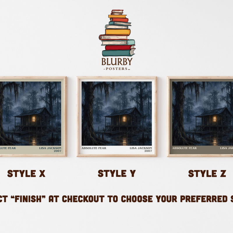 Absolute Fear literary print in frame leaning in hallway – thriller wall art