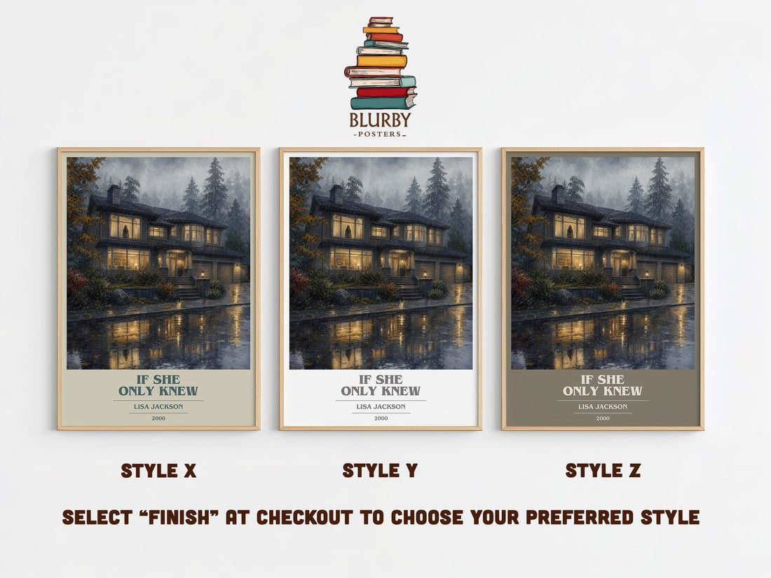If She Only Knew book cover print in frame leaning in hallway – thriller wall art (mockup)