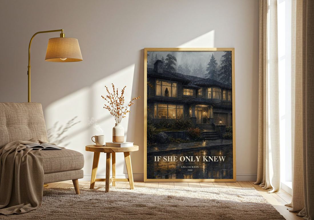 If She Only Knew watercolour print in frame leaning in hallway – thriller wall art