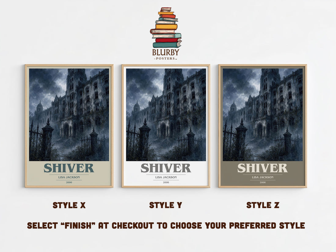 Shiver book cover print in frame leaning in hallway – thriller wall art (mockup)