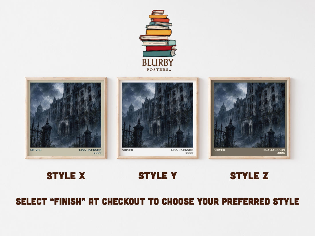 Shiver literary print in frame leaning in hallway – thriller wall art (mockup)