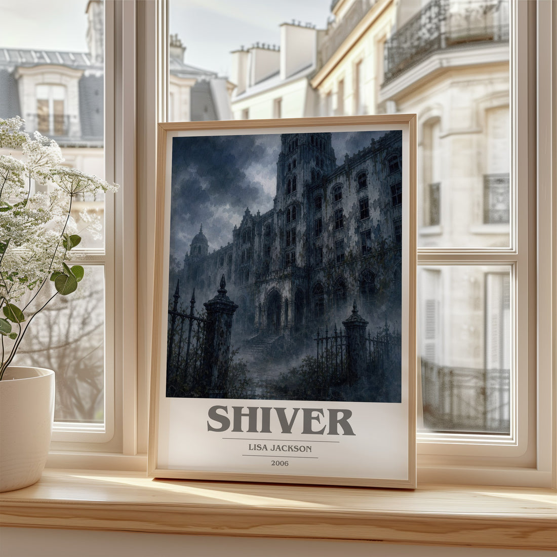 Shiver Book Cover Poster by Lisa Jackson – framed print by a bright window