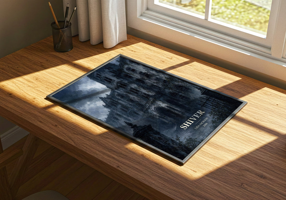 Shiver watercolour book poster framed on wall – thriller wall art