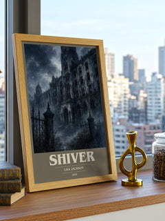 Shiver Book Cover Poster by Lisa Jackson – framed print on a city-view windowsill