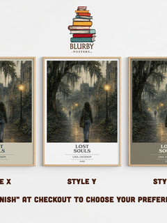 Lost Souls book cover print in frame leaning in hallway – thriller wall art
