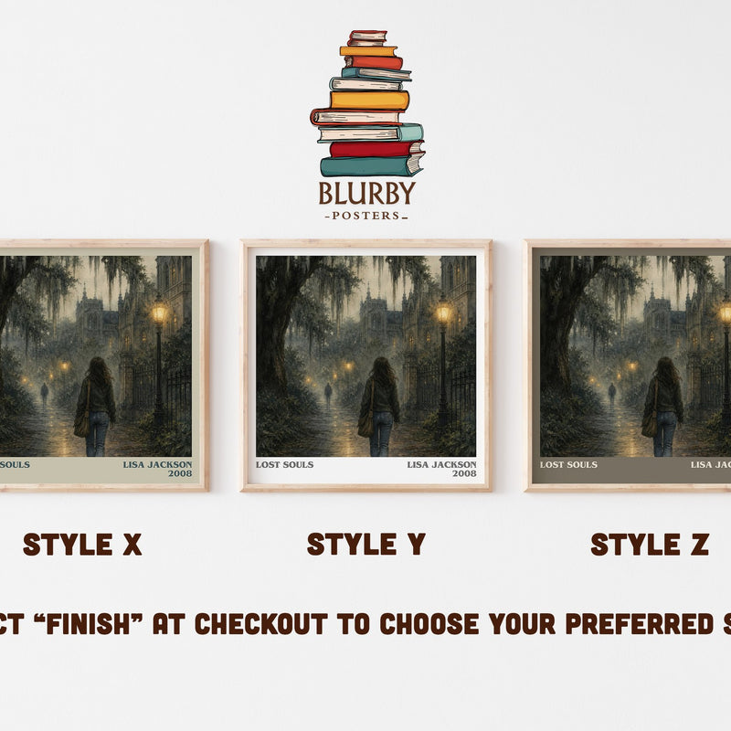 Lost Souls literary print in frame leaning in hallway – thriller wall art