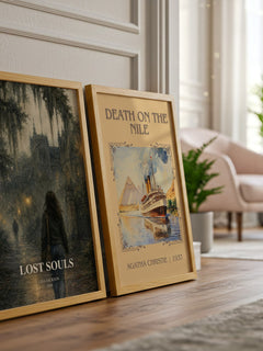 Lost Souls watercolour print framed by window – literary home decor