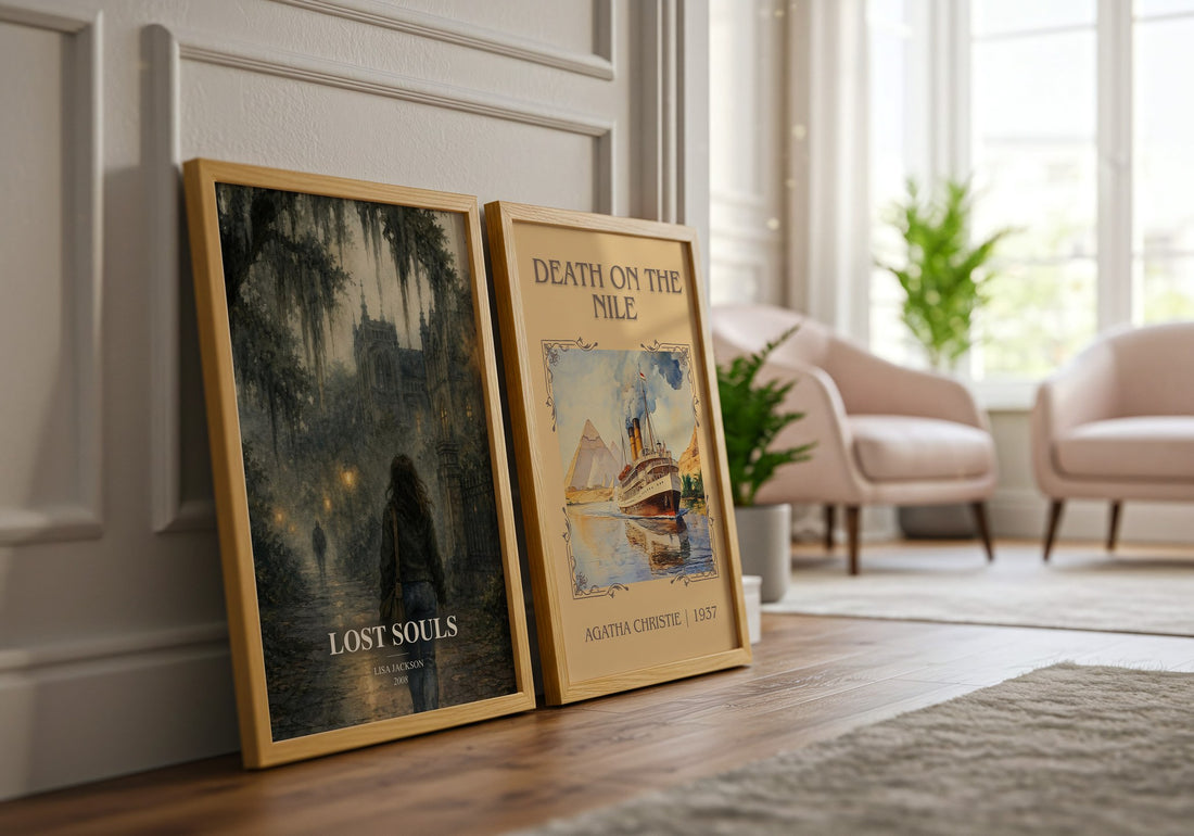 Lost Souls watercolour print framed by window – literary home decor