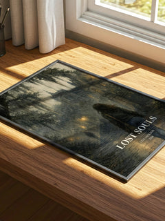 Lost Souls watercolour book poster framed on wall – thriller wall art