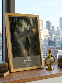 Lost Souls book cover print framed by window – literary home decor