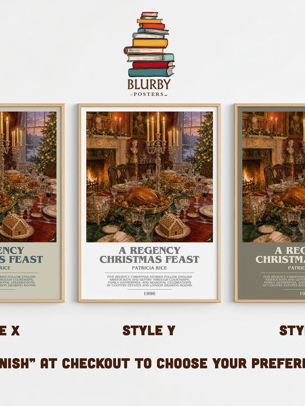 A Regency Christmas Feast bookish print in frame leaning in hallway – romance wall art