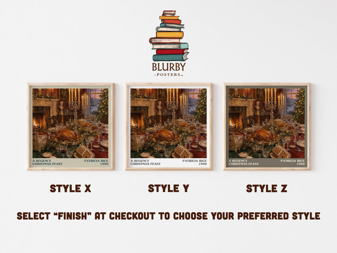 A Regency Christmas Feast literary print in frame leaning in hallway – romance wall art (mockup)