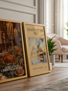 A Regency Christmas Feast watercolour print framed by window – literary home decor