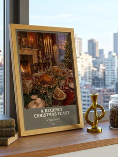 A Regency Christmas Feast book cover print framed by window – literary home decor