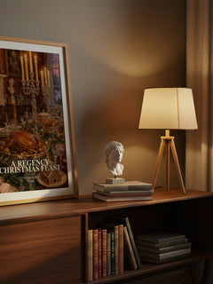 A Regency Christmas Feast watercolour print on bookshelf – Patricia Rice fan gift