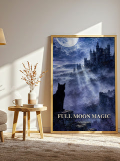 Full Moon Magic watercolour print in frame leaning in hallway – romance wall art