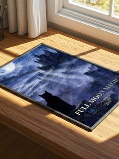 Full Moon Magic watercolour book poster framed on wall – romance wall art