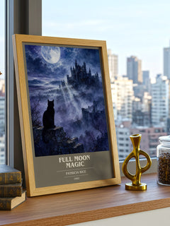 Full Moon Magic book cover print framed by window – literary home decor