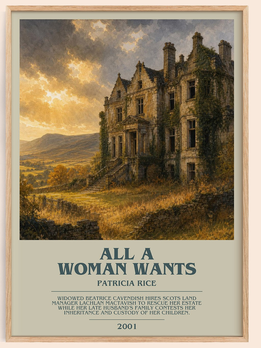 All a Woman Wants bookish book poster by Patricia Rice – framed literary art print