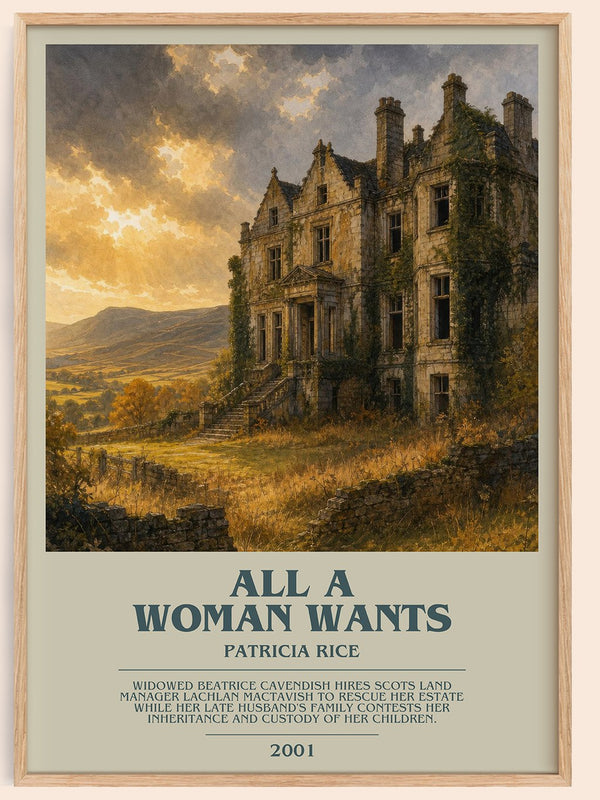 All a Woman Wants bookish book poster by Patricia Rice – framed literary art print