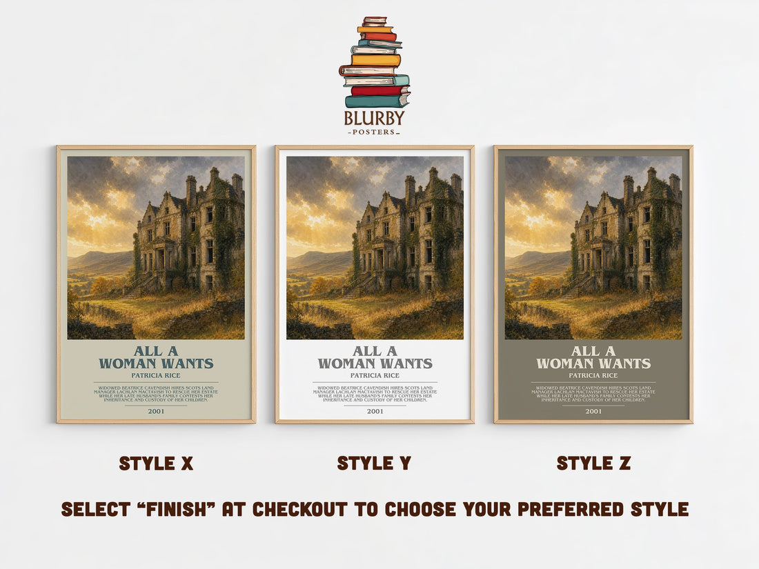 All a Woman Wants bookish print in frame leaning in hallway – romance wall art (mockup)