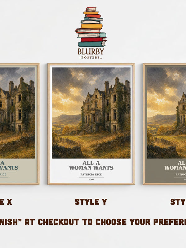All a Woman Wants book cover print in frame leaning in hallway – romance wall art