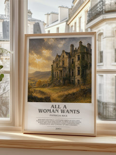 All a Woman Wants bookish poster colour and style options – Patricia Rice book art