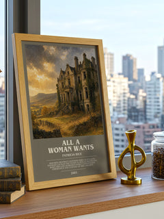 All a Woman Wants bookish print framed by window – literary home decor