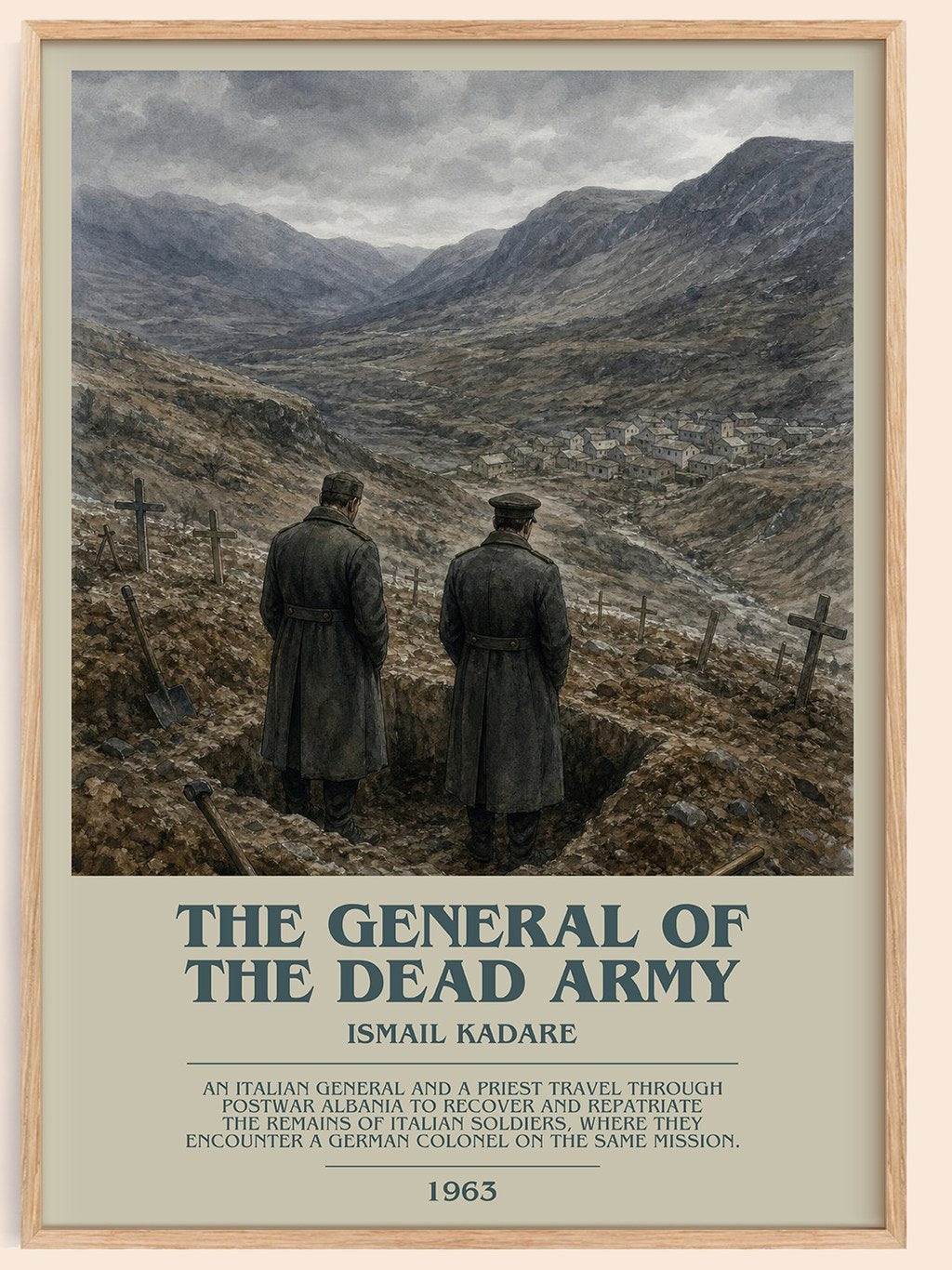 The General of the Dead Army bookish book poster by Ismail Kadare – framed literary art print