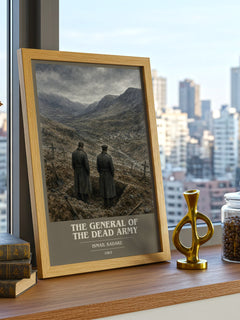 The General of the Dead Army book cover print framed by window – literary home decor