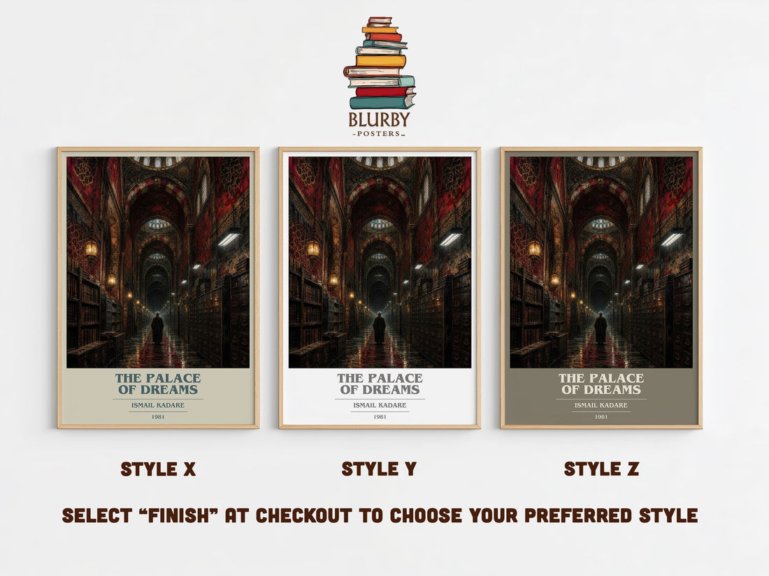 The Palace of Dreams book cover print in frame leaning in hallway – literary fiction wall art (mockup)